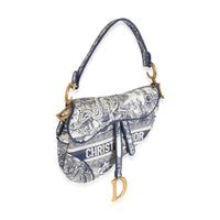 Blue Toile De Jouy Embroidery Canvas Saddle Bag