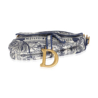 Blue Toile De Jouy Embroidery Canvas Saddle Bag