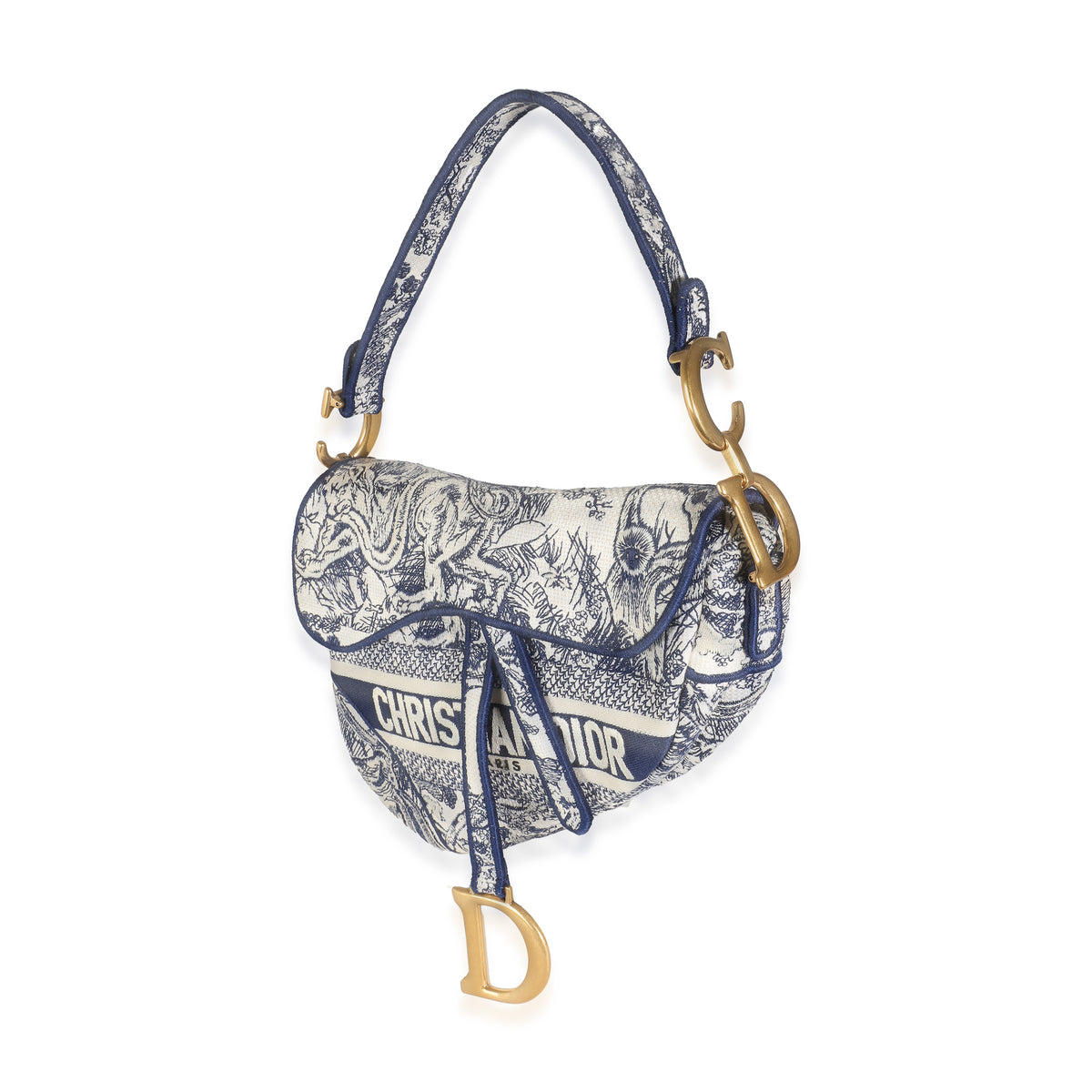 Blue Toile De Jouy Embroidery Canvas Saddle Bag