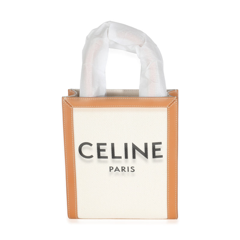 Celine Natural Tan Canvas Calfskin Mini Vertical Cabas Handbag fv