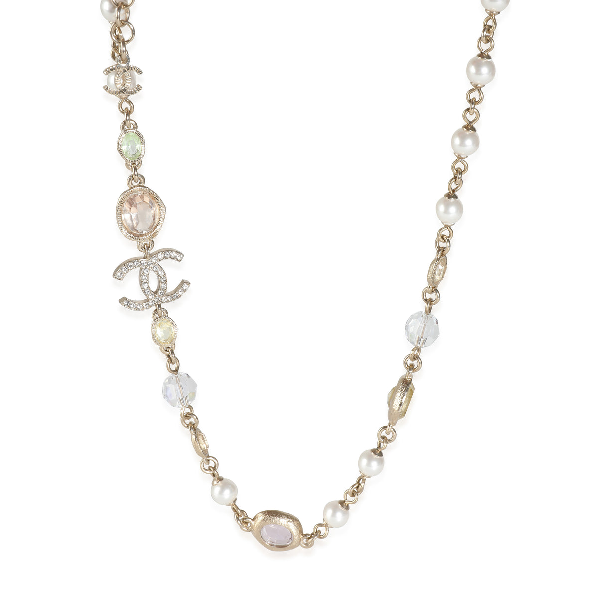 2021 Faux Pearl, Gripoix & Strass Yellow Gold Plated Station Necklace