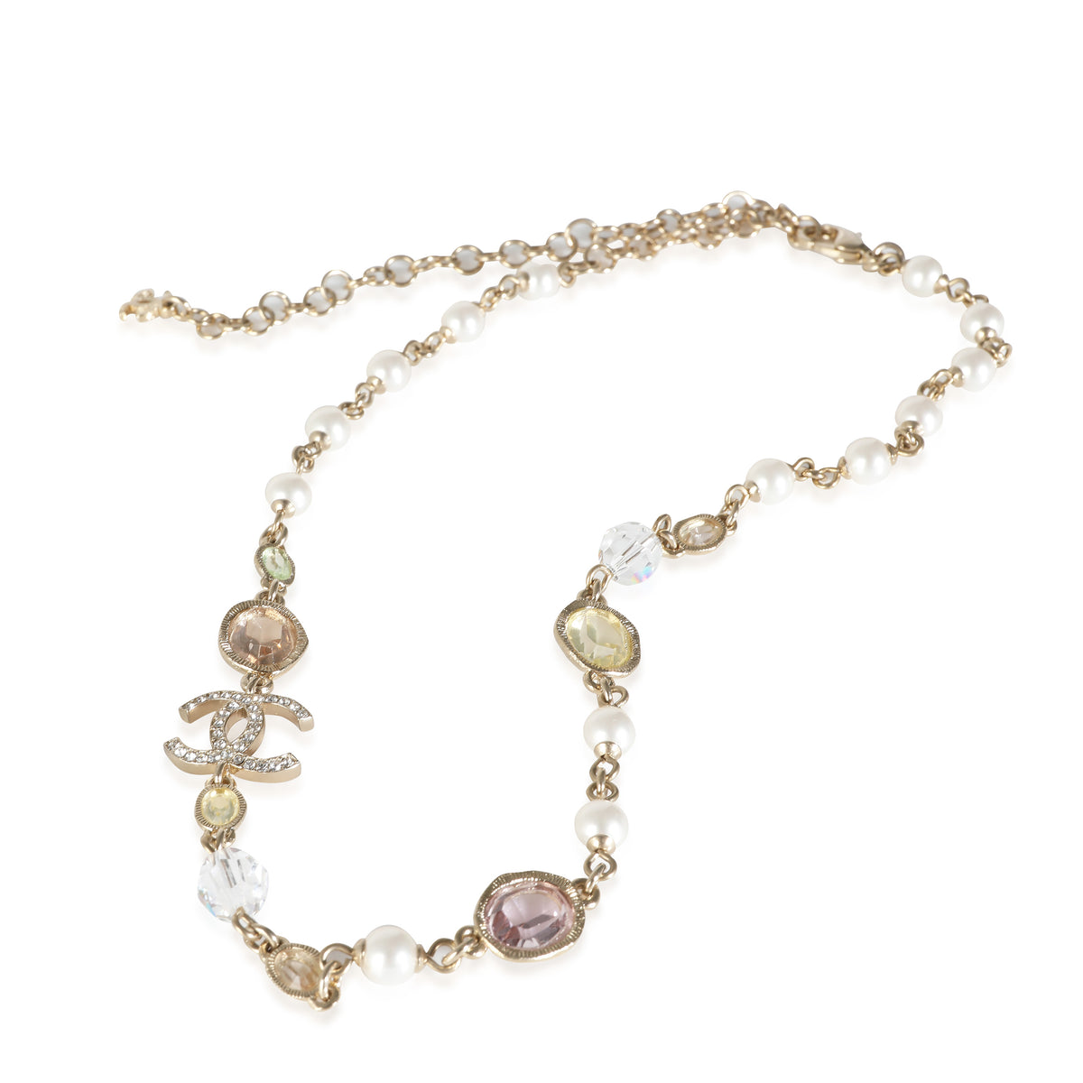 2021 Faux Pearl, Gripoix & Strass Yellow Gold Plated Station Necklace