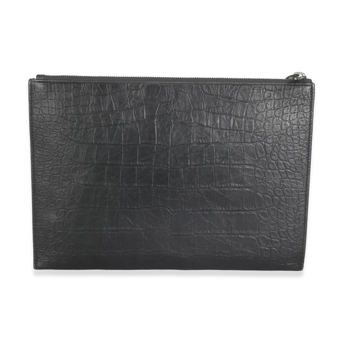 Black Calfskin Crocodile Embossed Cassandre Zipped Tablet Holder