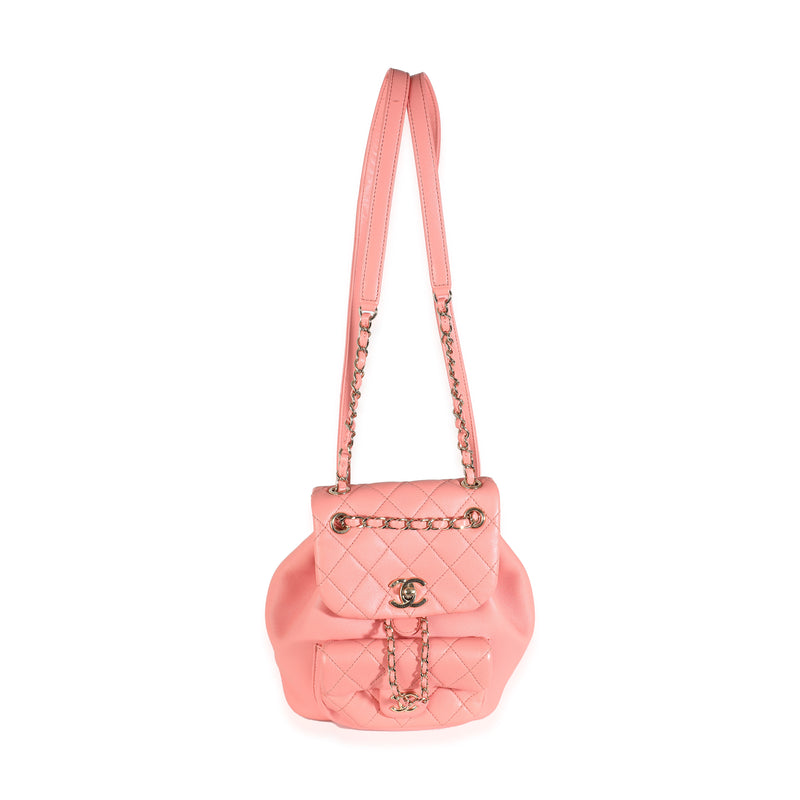 Pink Quilted Lambskin Mini Duma Drawstring Backpack