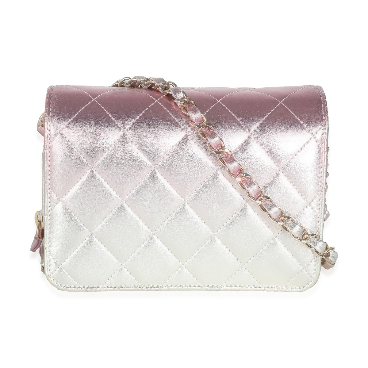 Chanel Gold Pink Ombre Metallic Lambskin Like A Wallet Flap Bag Handbag bv