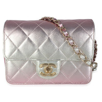 Chanel Gold Pink Ombre Metallic Lambskin Like A Wallet Flap Bag Handbag fv