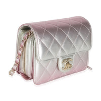 Chanel Gold Pink Ombre Metallic Lambskin Like A Wallet Flap Bag Handbag pv