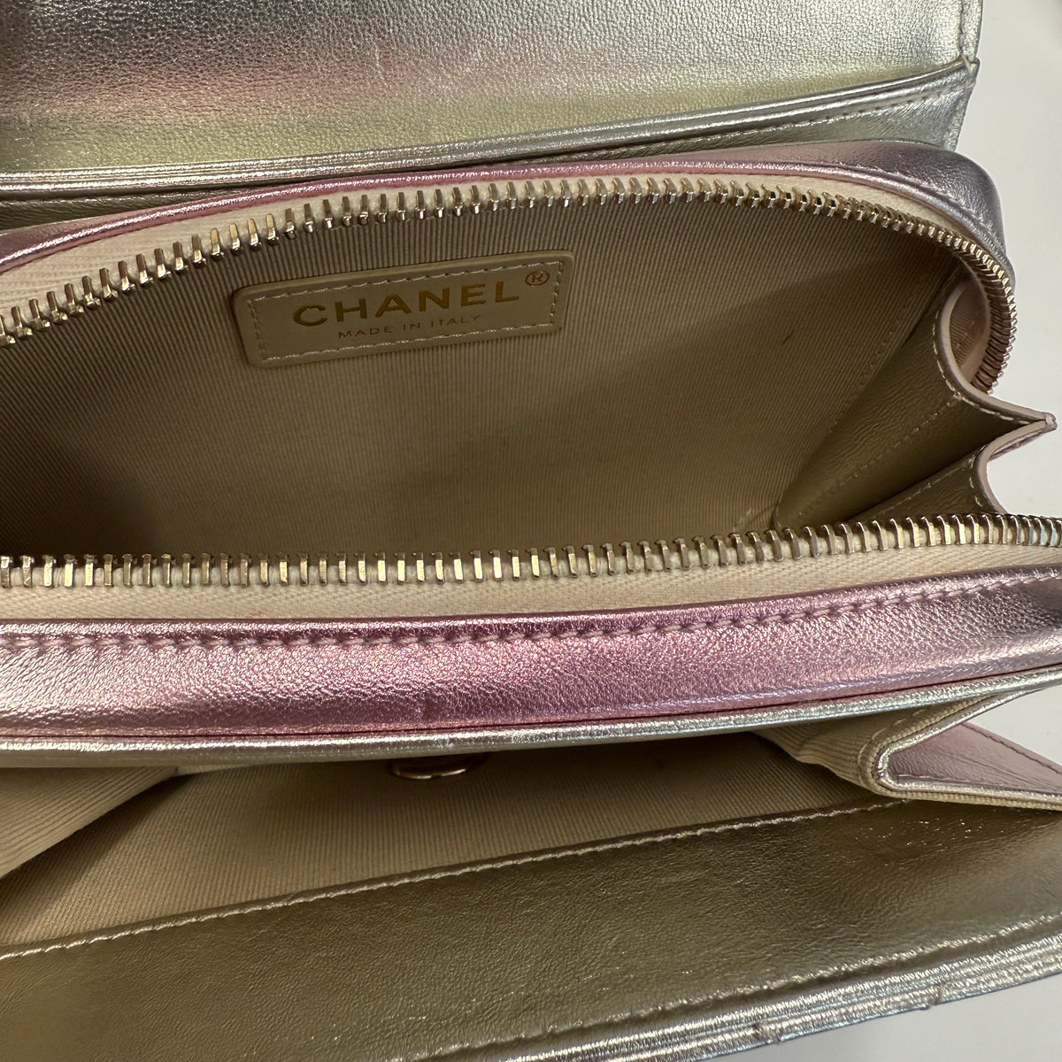 Gold Pink Ombre Metallic Lambskin Like A Wallet Flap Bag