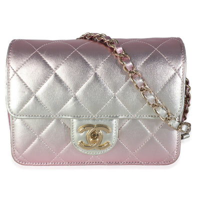 Gold Pink Ombre Metallic Lambskin Like A Wallet Flap Bag