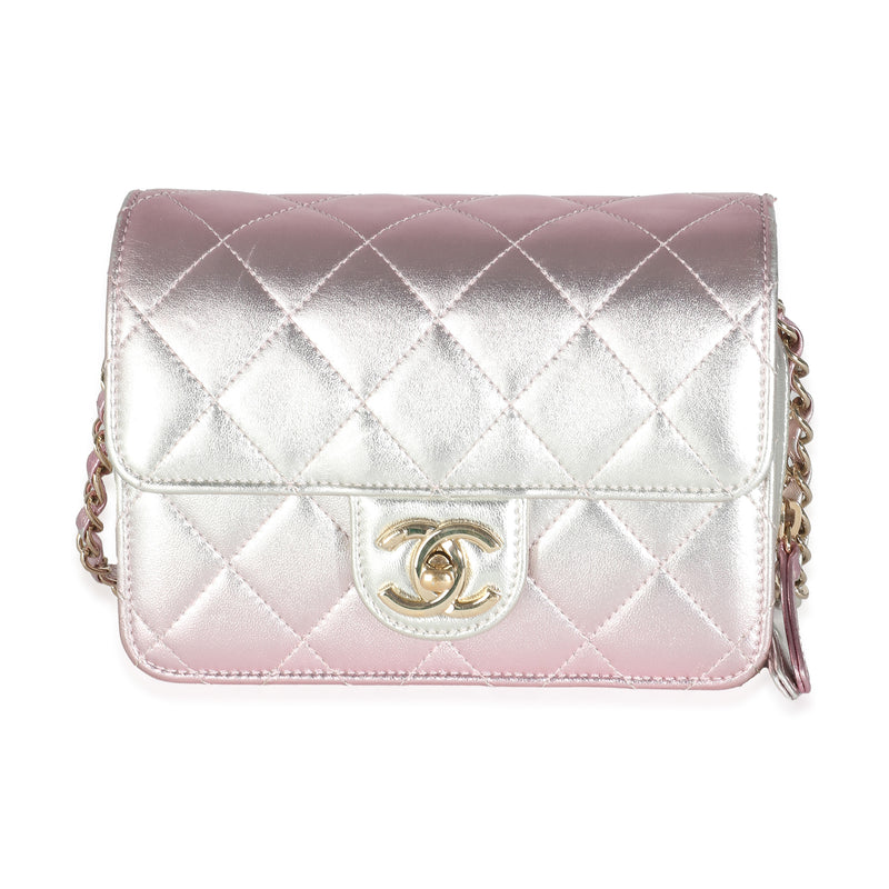 Gold Pink Ombre Metallic Lambskin Like A Wallet Flap Bag