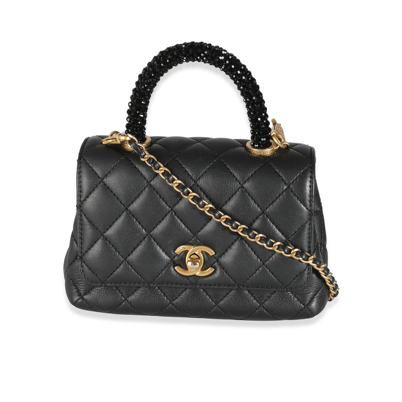 Black Quilted Lambskin Extra Mini Strass Coco Handle Flap Bag