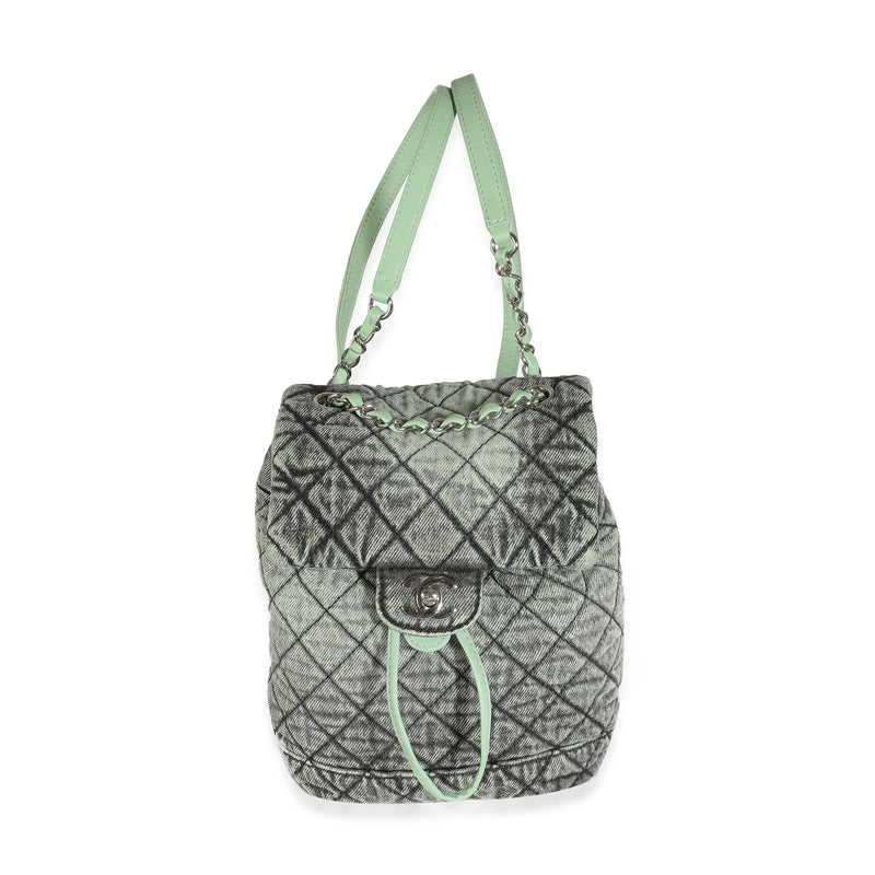 Green Black Washed Quilted Denim Denimpression Backpack