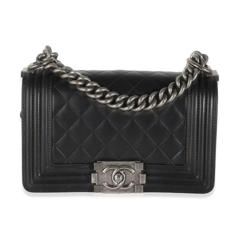 Black Quilted Lambskin Small Boy Bag