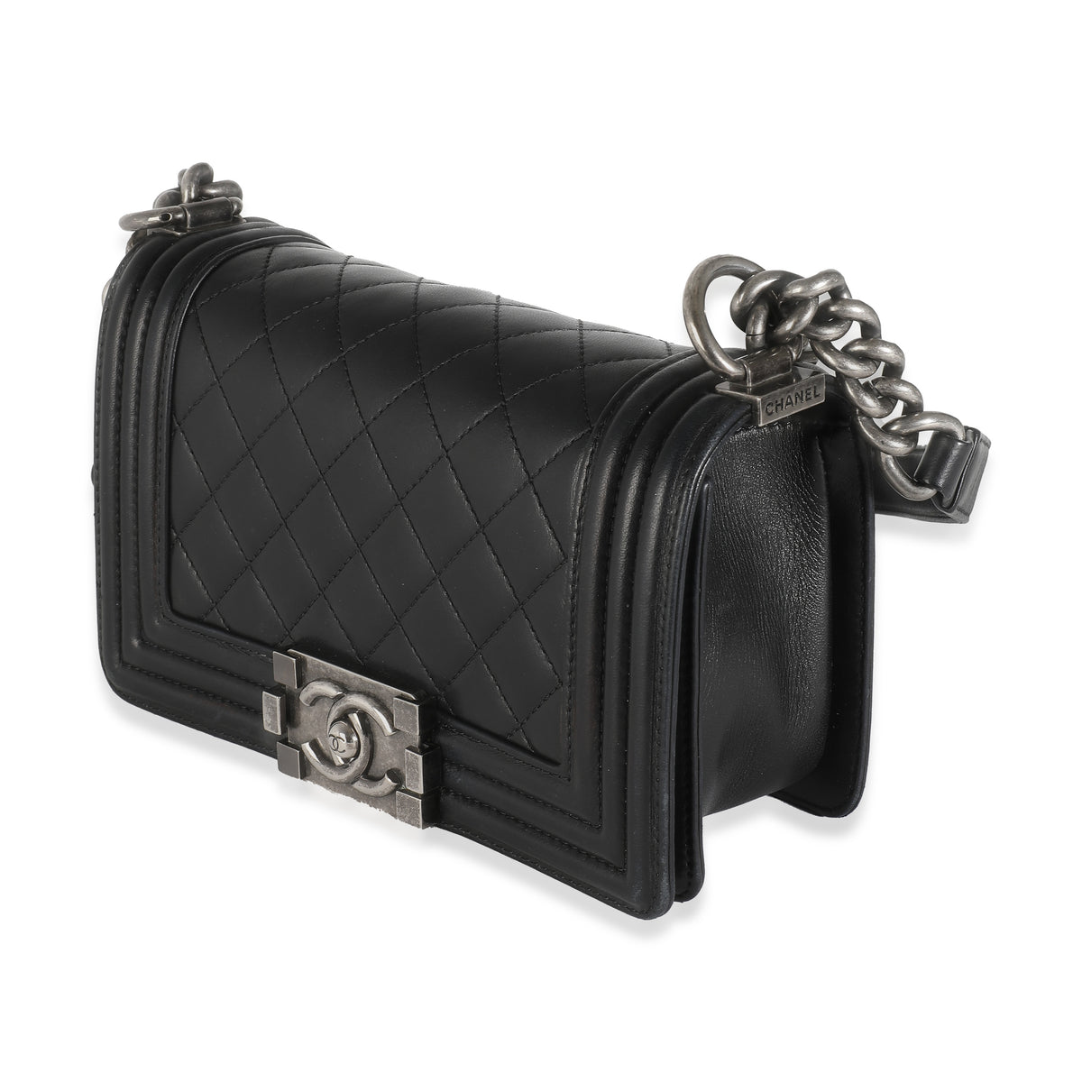 Black Quilted Lambskin Small Boy Bag