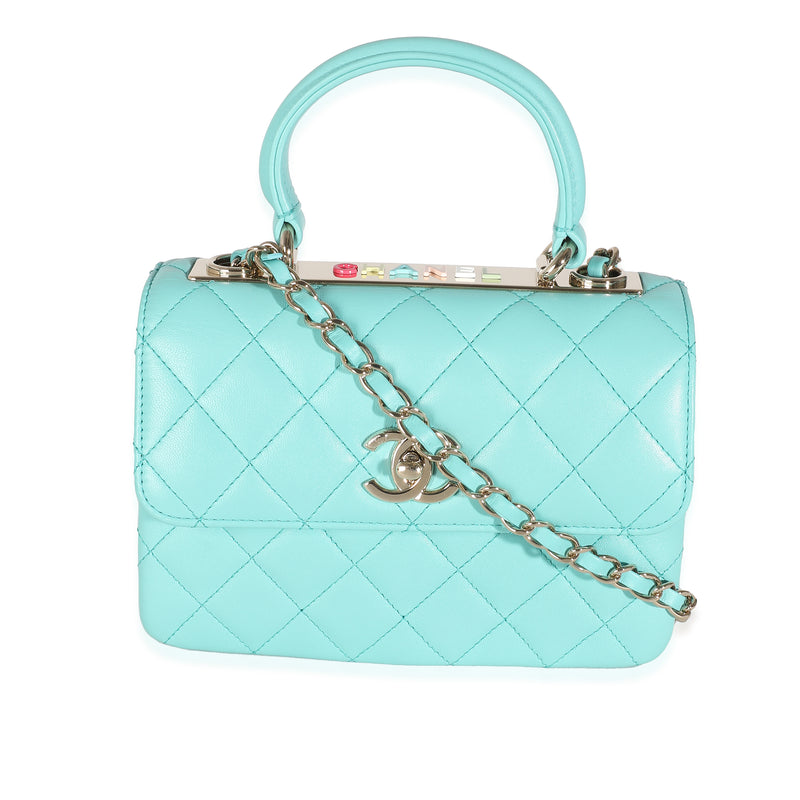 24C Turquoise Quilted Lambskin Mini Trendy Top Handle