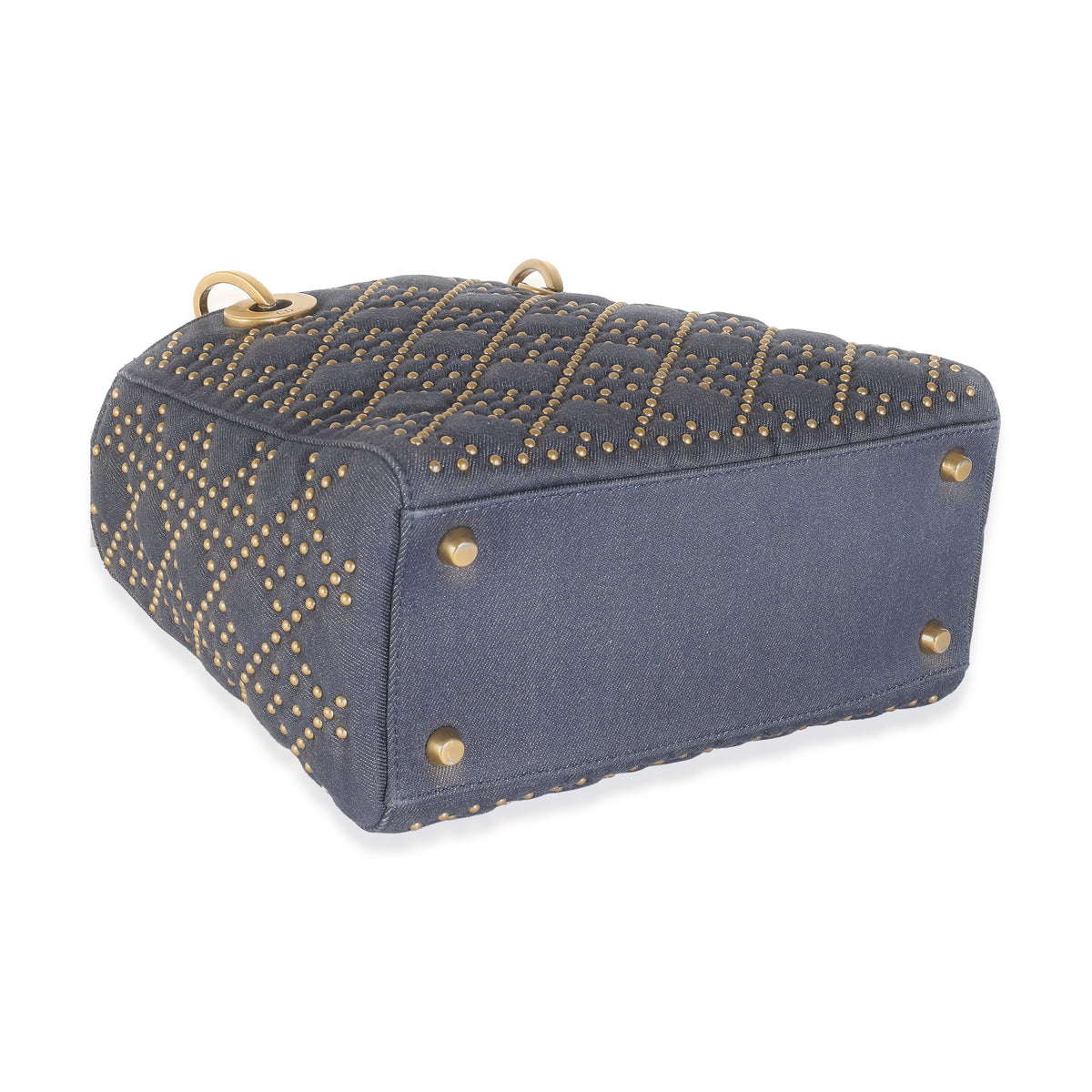 Navy Studded Cannage Denim Medium Supple Lady Dior