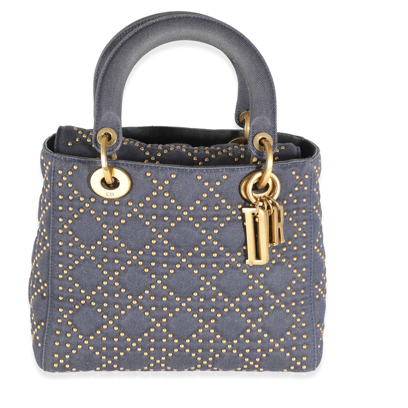 Navy Studded Cannage Denim Medium Supple Lady Dior