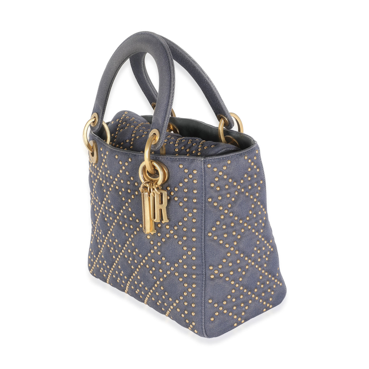 Navy Studded Cannage Denim Medium Supple Lady Dior