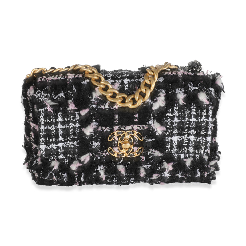 Black Pink Tweed Sequin Small Chanel 19 Flap Bag