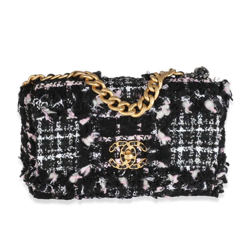 Black Pink Tweed Sequin Small Chanel 19 Flap Bag