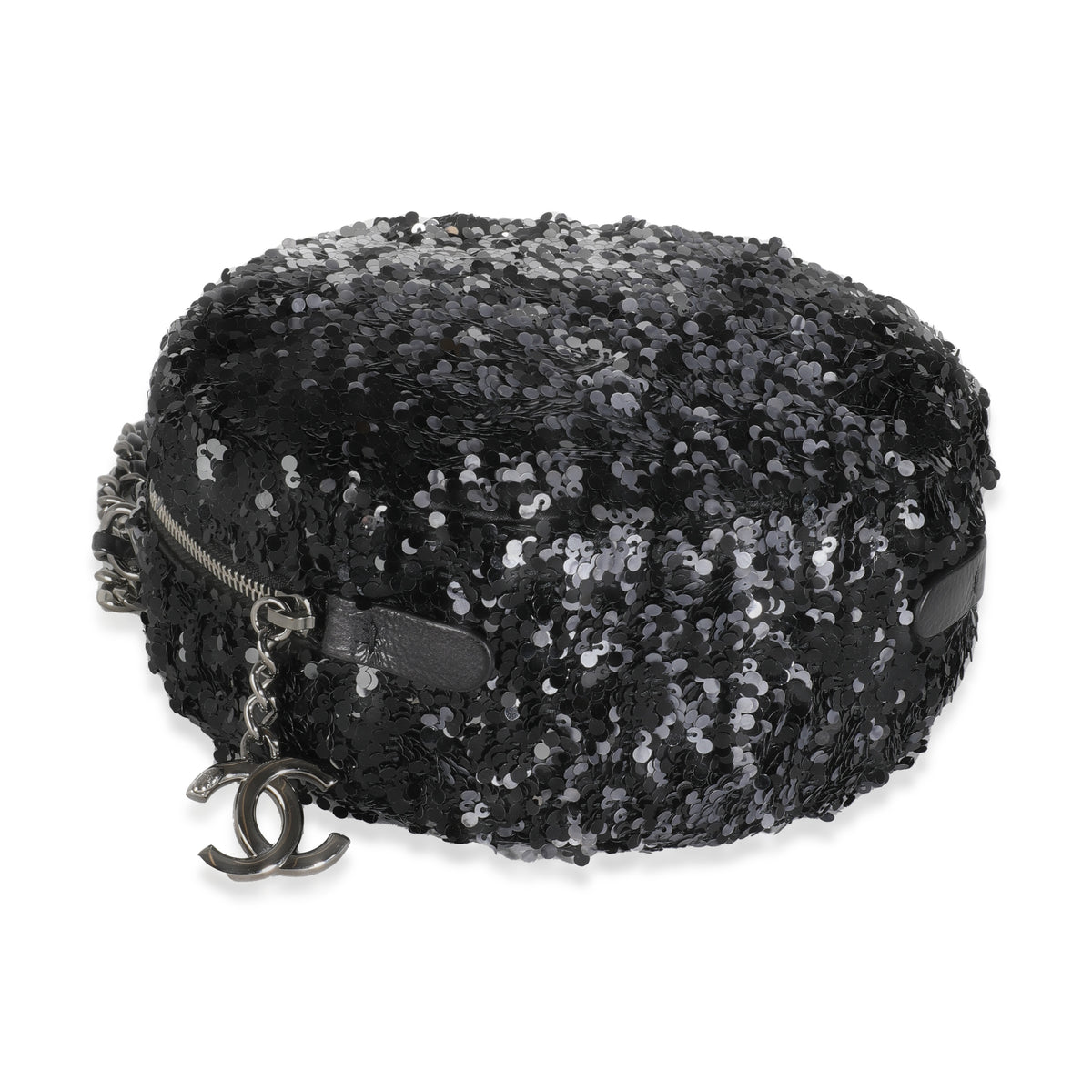 Black Silver Sequin Round Chain Bag