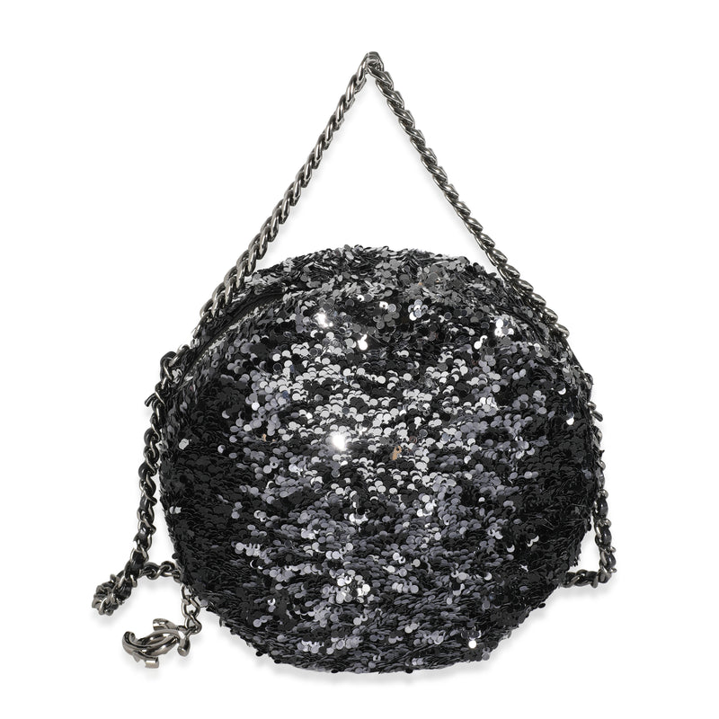 Black Silver Sequin Round Chain Bag