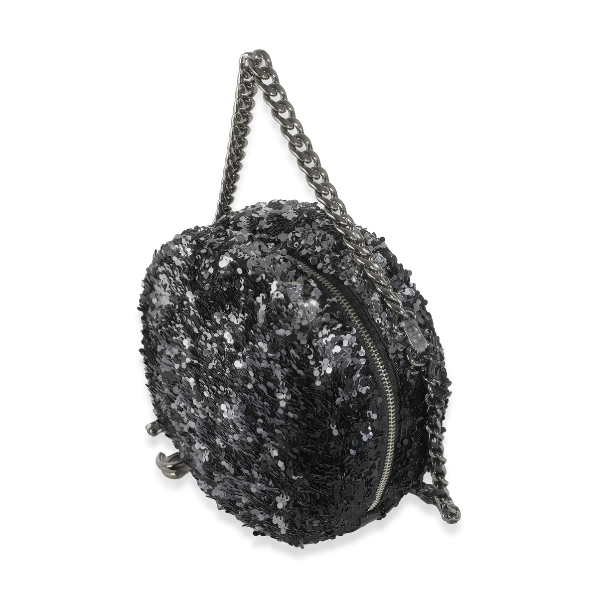 Black Silver Sequin Round Chain Bag