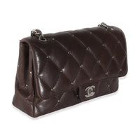 Brown Quilted Studded Lambskin Medium Single Flap Bag