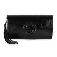 Black Patent Soho Flap Tassel Clutch