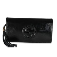 Black Patent Soho Flap Tassel Clutch