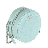 Light Blue Quilted Lambskin Round Clutch On Chain