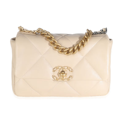 Beige Quilted Lambskin Small Chanel 19 Flap Bag