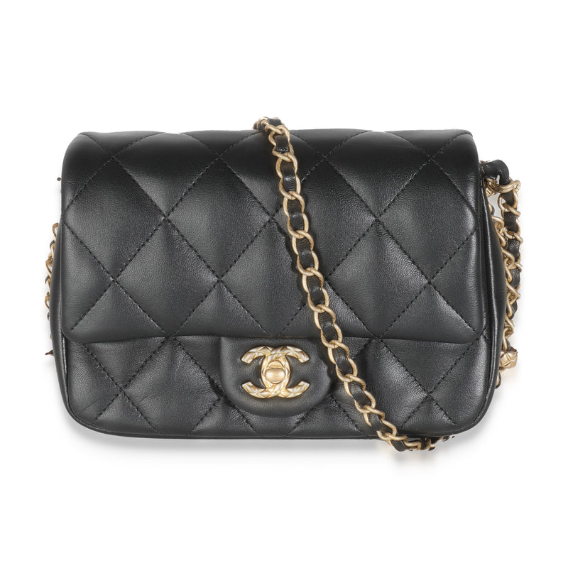 Black Quilted Lambskin Chain Around Mini Square Flap Bag