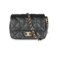 Black Quilted Lambskin Chain Around Mini Square Flap Bag