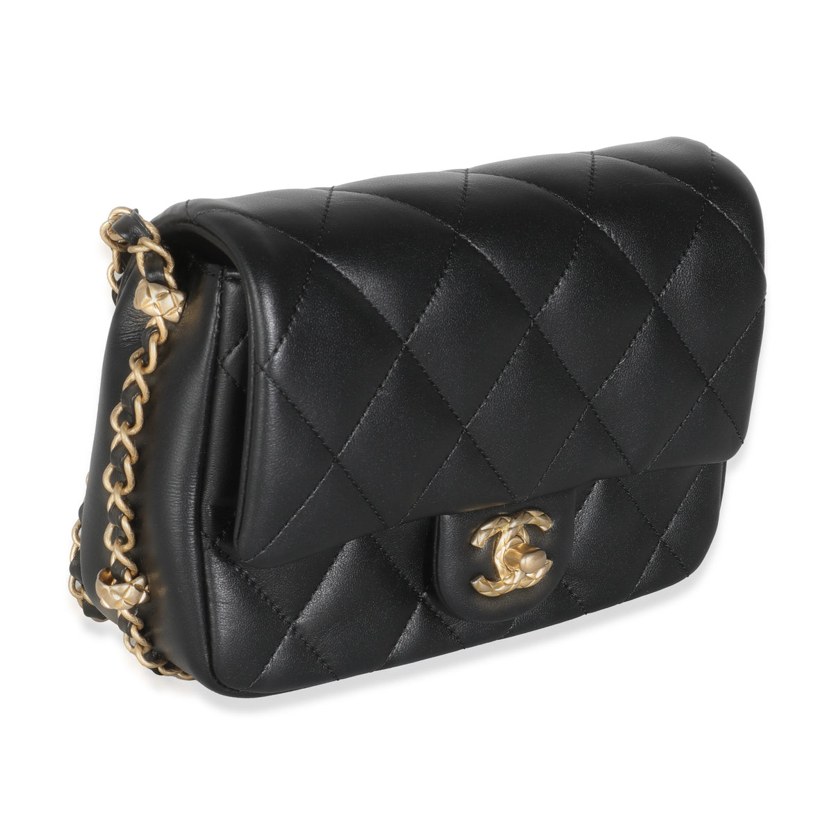 Black Quilted Lambskin Chain Around Mini Square Flap Bag