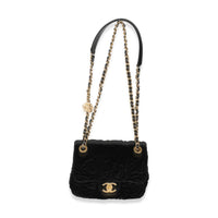 Chanel Black Camellia Embossed Velvet Mini Square Flap Bag Handbag av