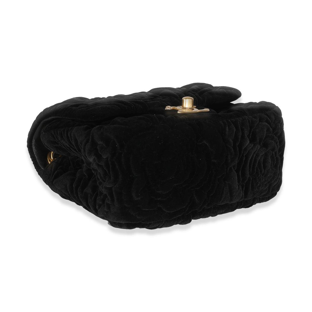 Chanel Black Camellia Embossed Velvet Mini Square Flap Bag Handbag clasp