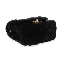 Chanel Black Camellia Embossed Velvet Mini Square Flap Bag Handbag clasp