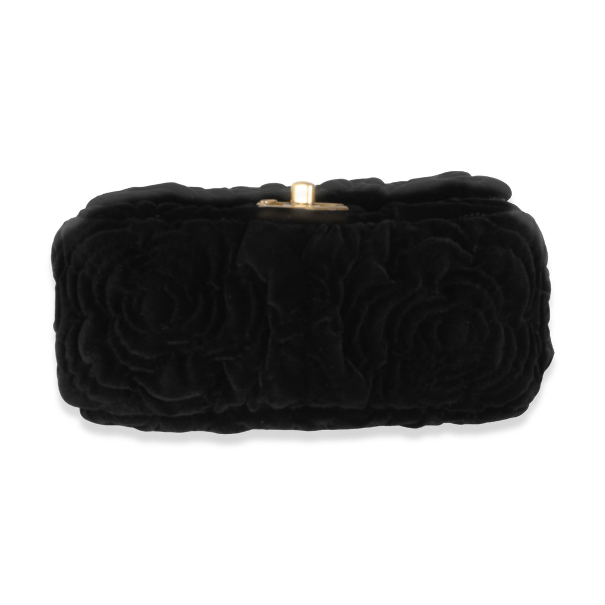 Chanel Black Camellia Embossed Velvet Mini Square Flap Bag Handbag stamp