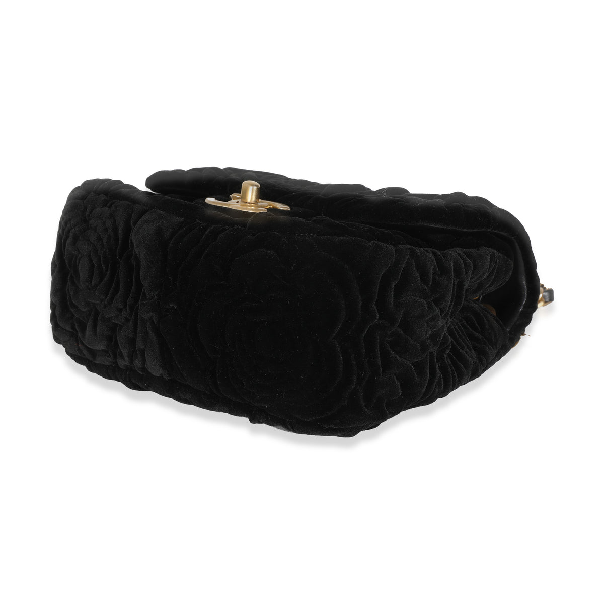 Black Camellia Embossed Velvet Mini Square Flap Bag