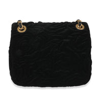 Black Camellia Embossed Velvet Mini Square Flap Bag