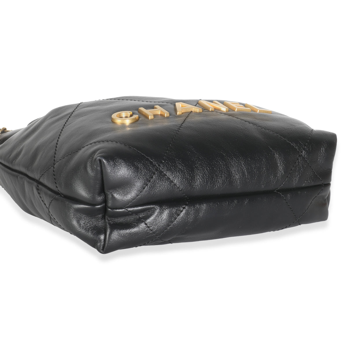 Black Shiny Quilted Calfskin Mini Chanel 22