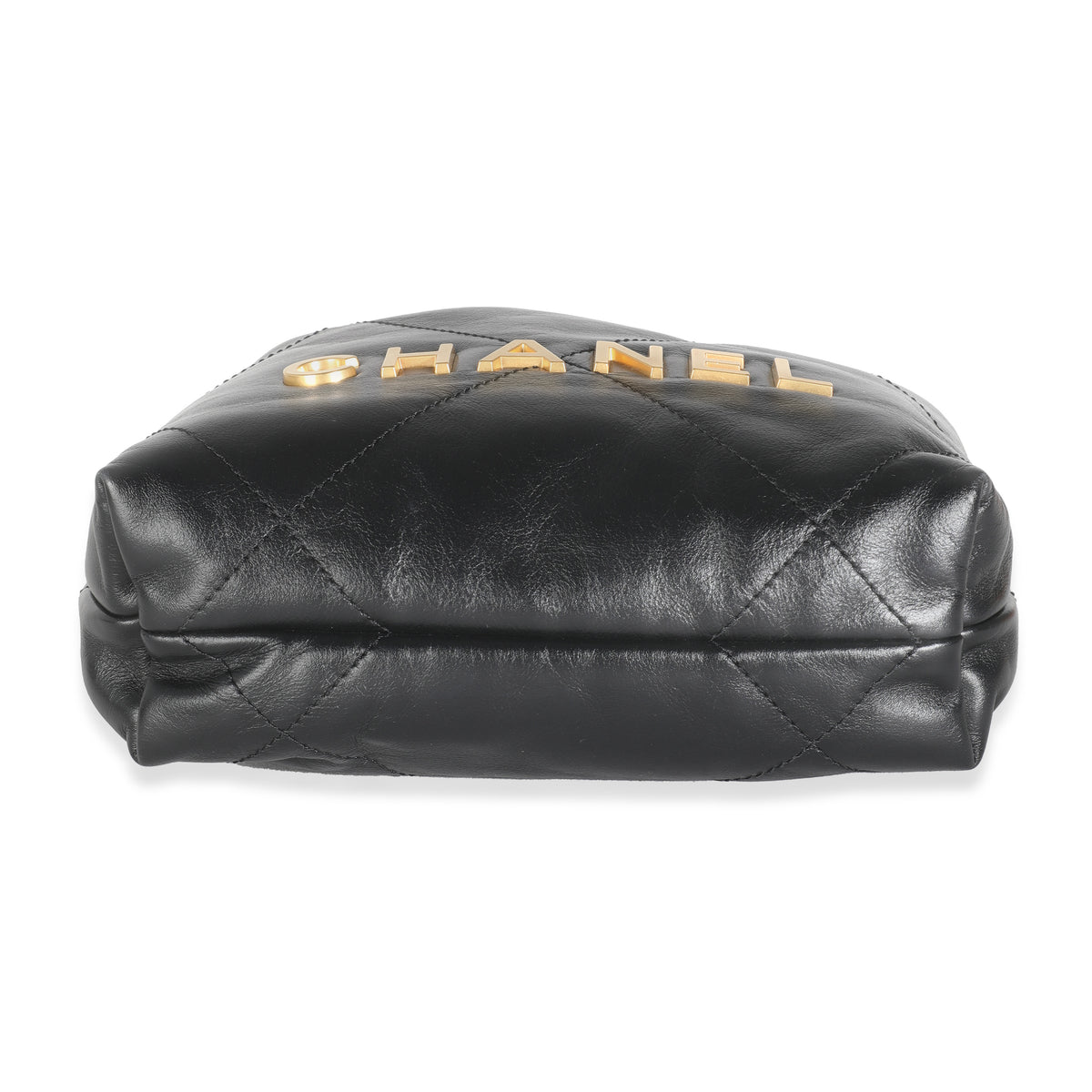 Black Shiny Quilted Calfskin Mini Chanel 22