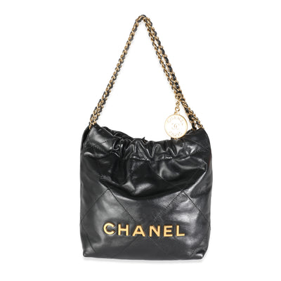 Black Shiny Quilted Calfskin Mini Chanel 22