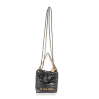 Black Shiny Quilted Calfskin Mini Chanel 22