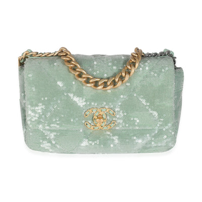 Light Green Sequin Small Chanel 19 Flap Bag