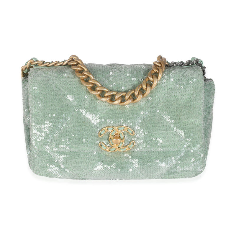 Light Green Sequin Small Chanel 19 Flap Bag