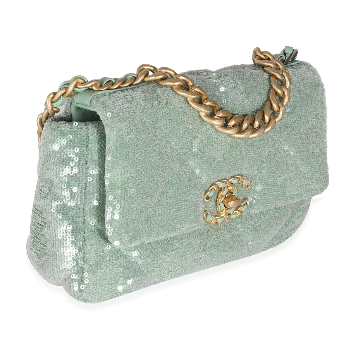 Light Green Sequin Small Chanel 19 Flap Bag