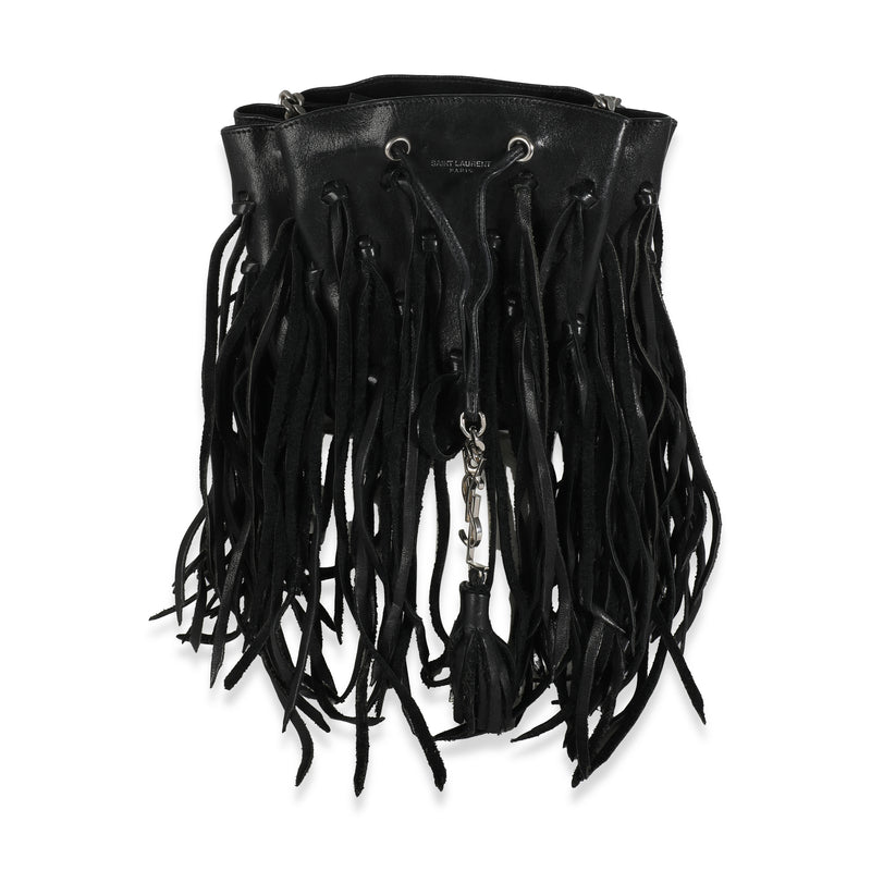 Black Calfskin Fringe Monogram Mini Bourse Bucket