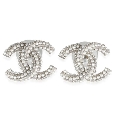 2020 Faux Pearl & Strass CC Palladium Plated Earring